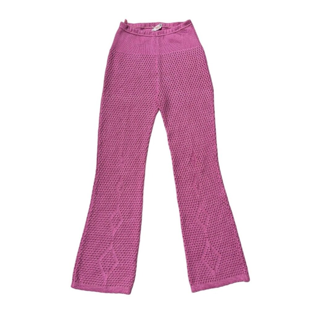70s vintage sweater flare pants highwaisted knitted pink acrylic boho hippy.